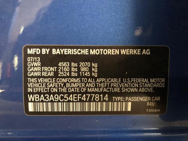 WBA3A9C54EF477814 - 2014 BMW 335 I BLUE photo 10