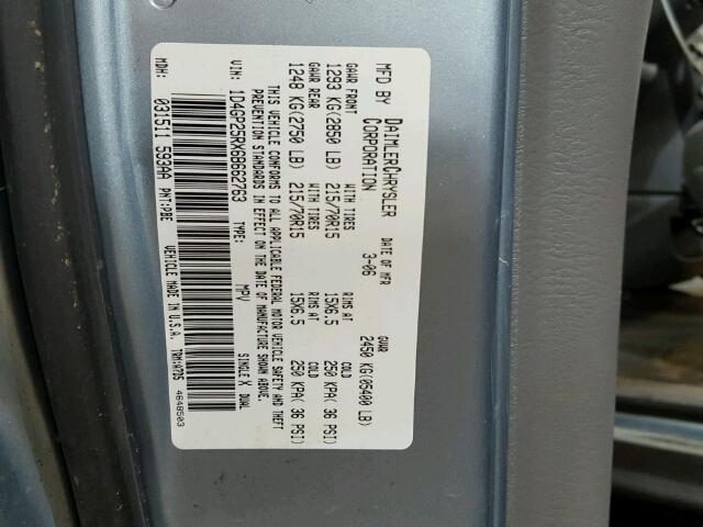 1D4GP25RX6B662763 - 2006 DODGE CARAVAN SE BLUE photo 10