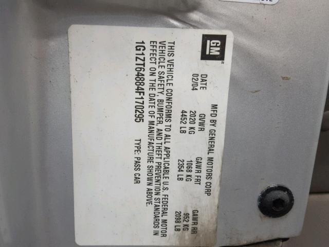 1G1ZT64884F170295 - 2004 CHEVROLET MALIBU MAX 银色 照片 10