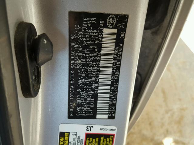 2T1BU4EEXCC823540 - 2012 TOYOTA COROLLA BA SILVER photo 10