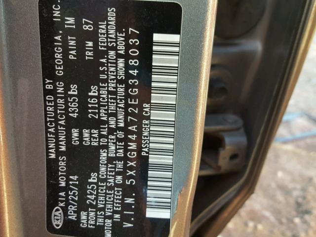 5XXGM4A72EG348037 - 2014 KIA OPTIMA LX SILVER photo 10