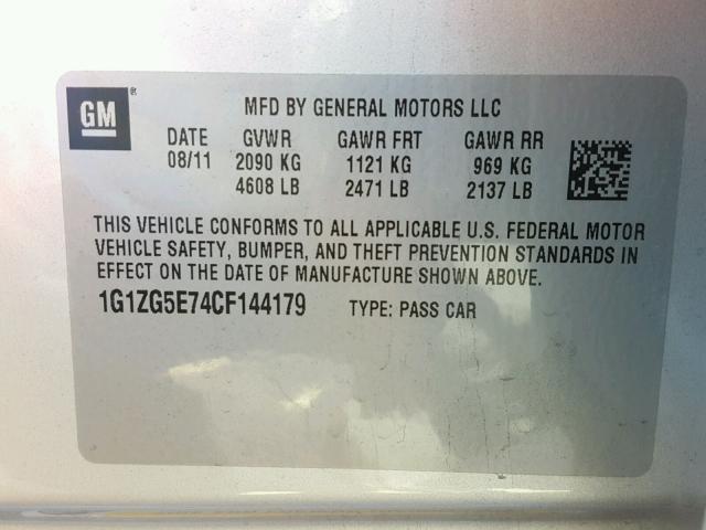 1G1ZG5E74CF144179 - 2012 CHEVROLET MALIBU LTZ 银色 照片 10