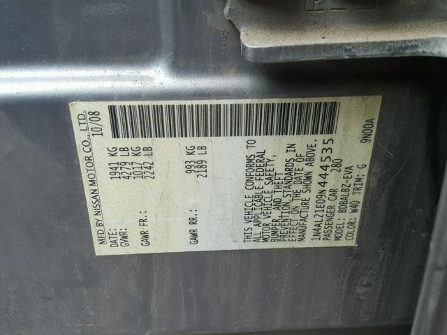 1N4AL21E09N444535 - 2009 NISSAN ALTIMA 2.5 GRAY photo 10