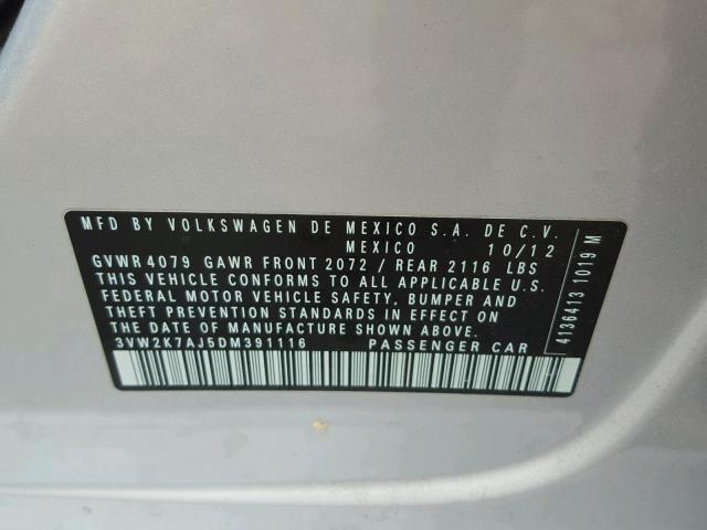 3VW2K7AJ5DM391116 - 2013 VOLKSWAGEN JETTA BASE SILVER photo 10