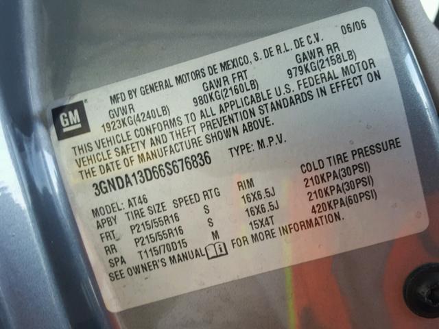 3GNDA13D66S676836 - 2006 CHEVROLET HHR LS GRAY photo 10