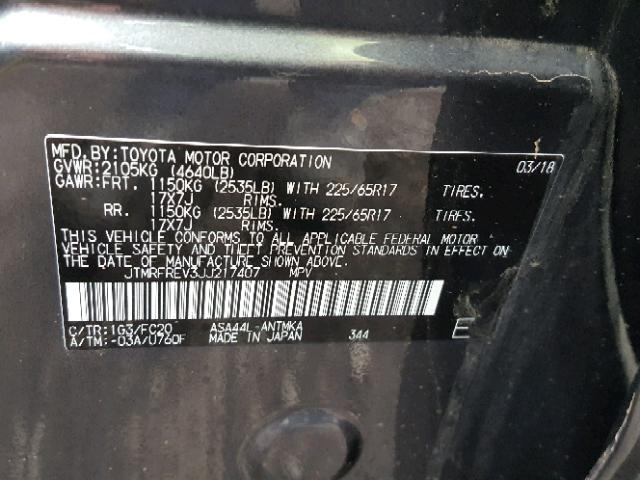 JTMRFREV3JJ217407 - 2018 TOYOTA RAV4 ADVEN GRAY photo 10