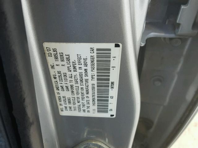 1HGCM56797A105919 - 2007 HONDA ACCORD EX SILVER photo 10