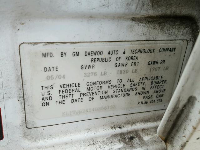 KL1TJ62624B258133 - 2004 CHEVROLET AVEO LS 白色 照片 10