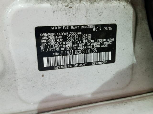 JF1VA1B6XG9801735 - 2016 SUBARU WRX WHITE photo 10