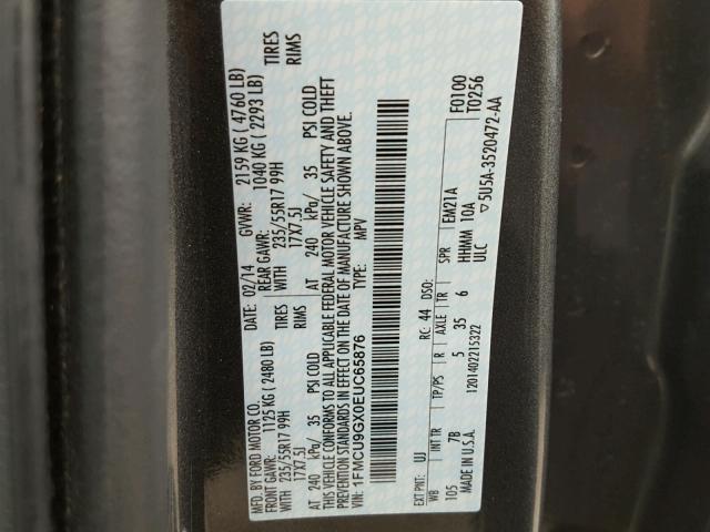 1FMCU9GX0EUC65876 - 2014 FORD ESCAPE SE 灰色 照片 10