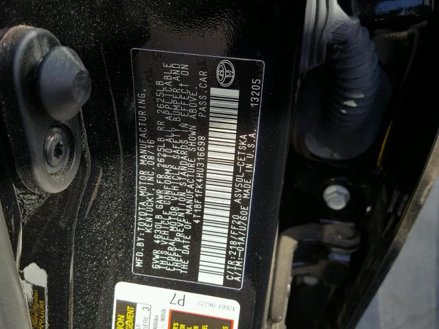 4T1BF1FK4HU316698 - 2017 TOYOTA CAMRY LE BLACK photo 10