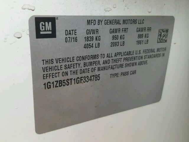 1G1ZB5ST1GF334785 - 2016 CHEVROLET MALIBU LS WHITE photo 10