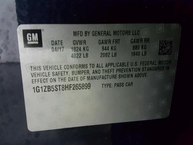 1G1ZB5ST8HF265899 - 2017 CHEVROLET MALIBU LS BLUE photo 10