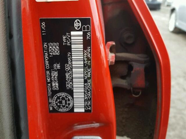 JTDKT923675089579 - 2007 TOYOTA YARIS RED photo 10