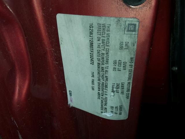 1G2WJ12M0TF232472 - 1996 PONTIAC GRAND PRIX MAROON photo 10