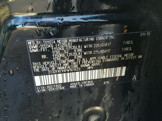 2T3ZFREV4FW161423 - 2015 TOYOTA RAV4 LE Qara foto 10