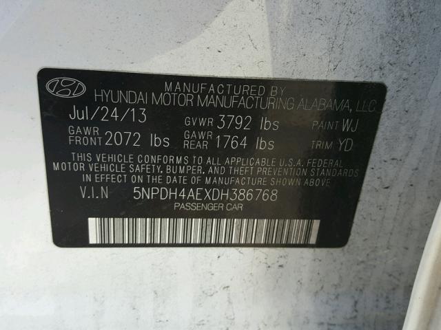 5NPDH4AEXDH386768 - 2013 HYUNDAI ELANTRA GL WHITE photo 10