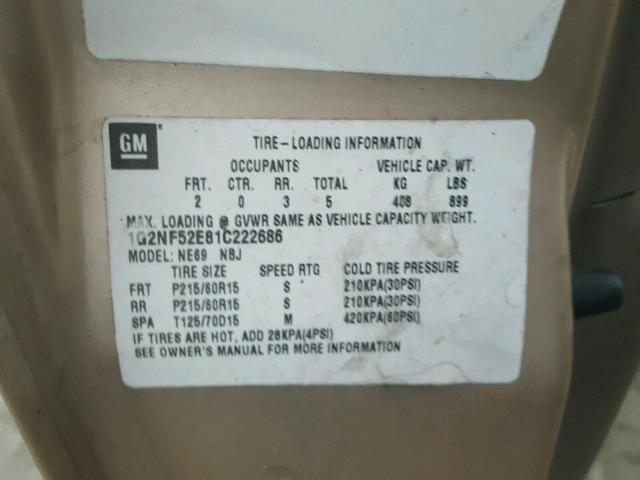 1G2NF52E81C222686 - 2001 PONTIAC GRAND AM S GOLD photo 10