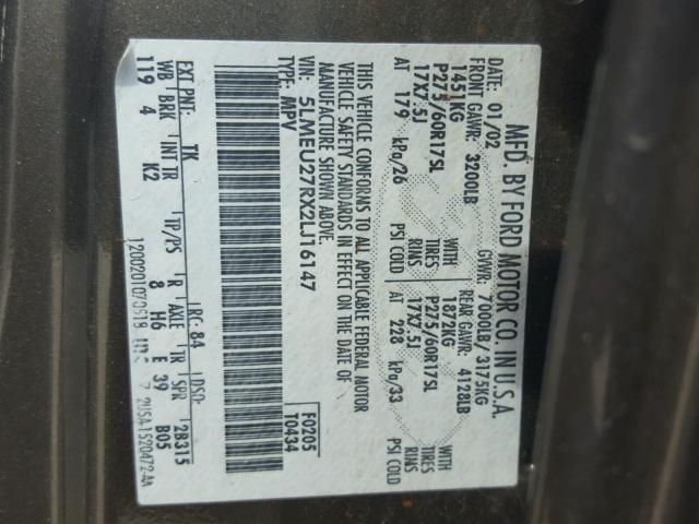 5LMEU27RX2LJ16147 - 2002 LINCOLN NAVIGATOR Złoty zdjęcie 10