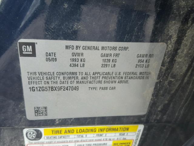 1G1ZG57BX9F247049 - 2009 CHEVROLET MALIBU LS 红色 照片 10