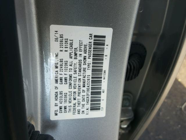 1HGCR2F39EA253675 - 2014 HONDA ACCORD LX SILVER photo 10