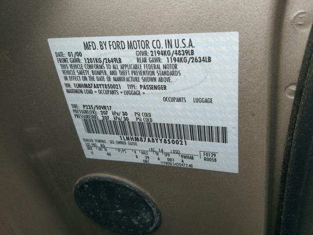 1LNHM87A8YY850021 - 2000 LINCOLN LS BEIGE photo 10