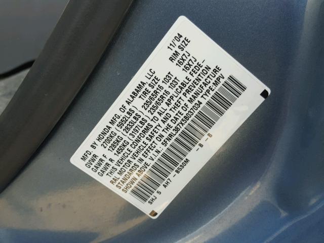 5FNRL387X5B037034 - 2005 HONDA ODYSSEY EX BLUE photo 10