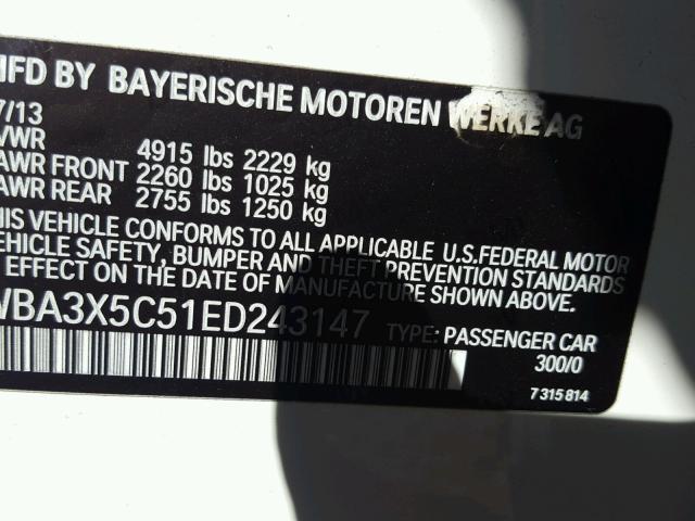 WBA3X5C51ED243147 - 2014 BMW 328 XIGT WHITE photo 10