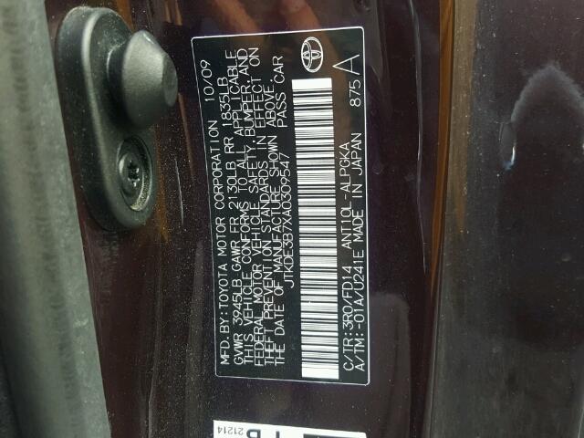 JTKDE3B7XA0309547 - 2010 TOYOTA SCION TC 栗色 照片 10