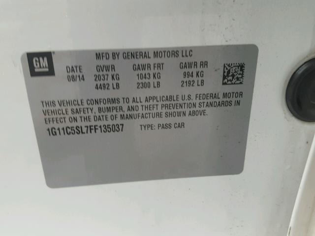 1G11C5SL7FF135037 - 2015 CHEVROLET MALIBU 1LT WHITE photo 10