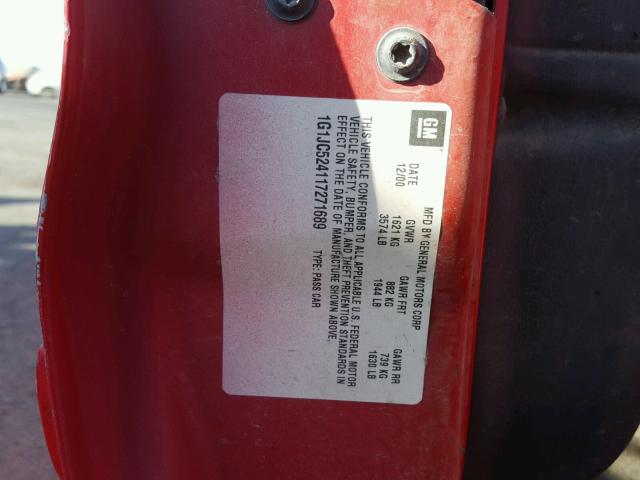 1G1JC524117271689 - 2001 CHEVROLET CAVALIER B RED photo 10