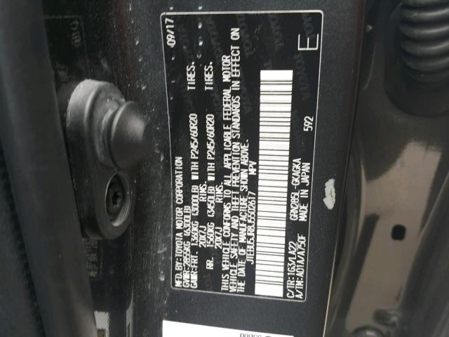 JTEBU5JR8J5502617 - 2018 TOYOTA 4RUNNER SR Szary zdjęcie 10