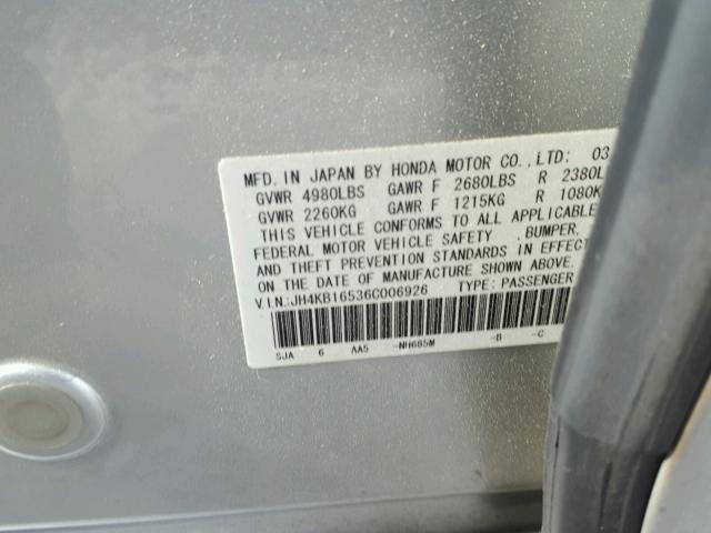 JH4KB16536C006926 - 2006 ACURA RL SILVER photo 10