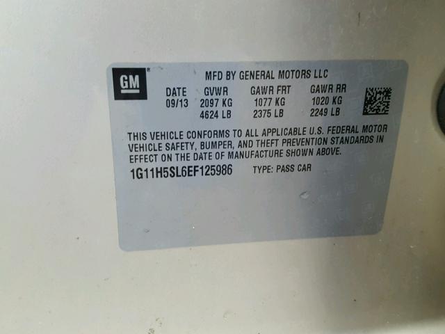 1G11H5SL6EF125986 - 2014 CHEVROLET MALIBU LTZ 米色 照片 10