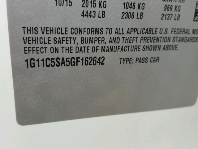 1G11C5SA5GF162642 - 2016 CHEVROLET MALIBU LIM 白色 照片 10