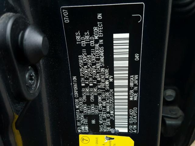 JTJHW31U372037124 - 2007 LEXUS RX 400H BLACK photo 10