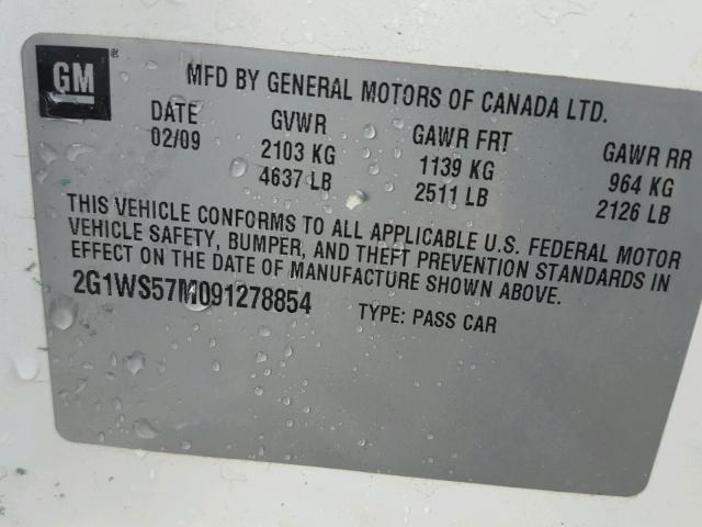 2G1WS57M091278854 - 2009 CHEVROLET IMPALA POL WHITE photo 10