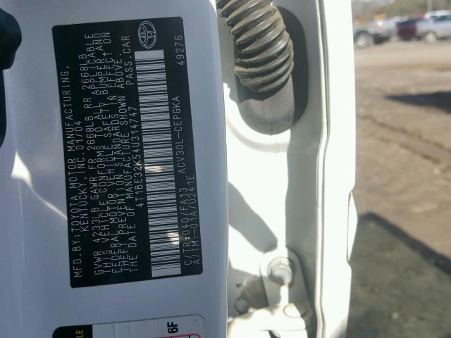 4T1BE32K54U314747 - 2004 TOYOTA CAMRY LE WHITE photo 10
