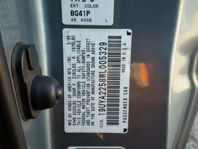 19UYA2258WL005329 - 1998 ACURA 3.0CL Синьо-зелений фото 10