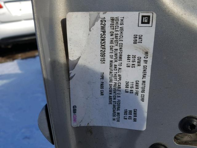 1G2WP52K5XF209151 - 1999 PONTIAC GRAND PRIX SILVER photo 10