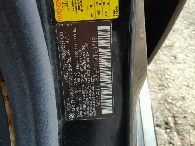 WBAHN83546DT61319 - 2006 BMW 750 LI BLACK photo 10