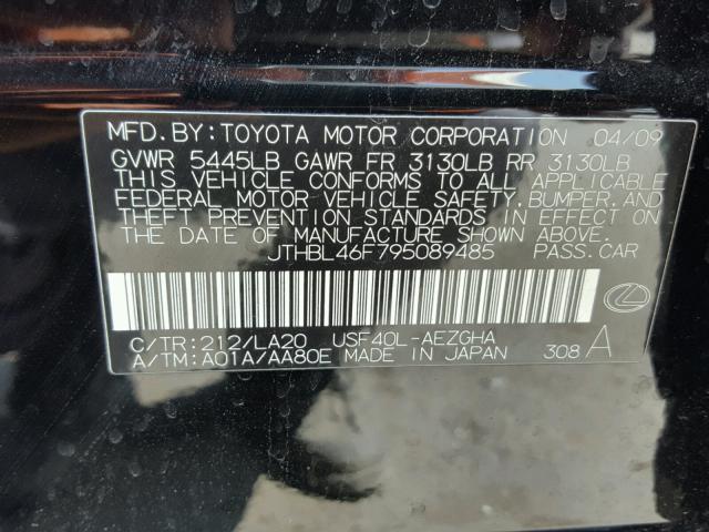 JTHBL46F795089485 - 2009 LEXUS LS 460 BLACK photo 10