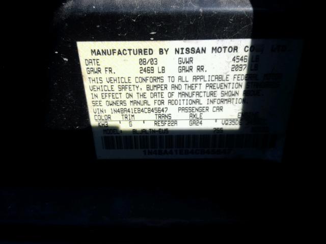 1N4BA41E84C845647 - 2004 NISSAN MAXIMA SE BLACK photo 10