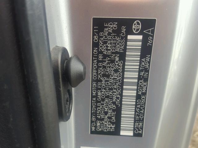 JTKJF5C77C3024445 - 2012 TOYOTA SCION TC 银色 照片 10