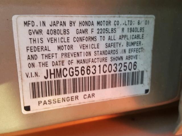 JHMCG56631C032506 - 2001 HONDA ACCORD EX GOLD photo 6