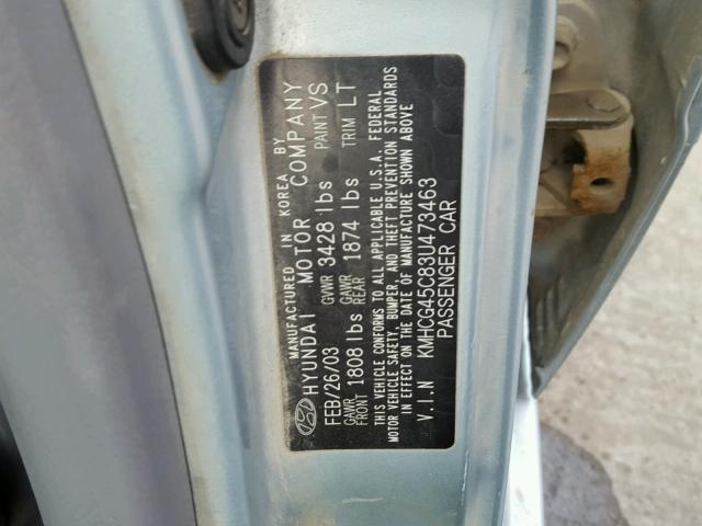 KMHCG45C83U473463 - 2003 HYUNDAI ACCENT GL BLUE photo 10