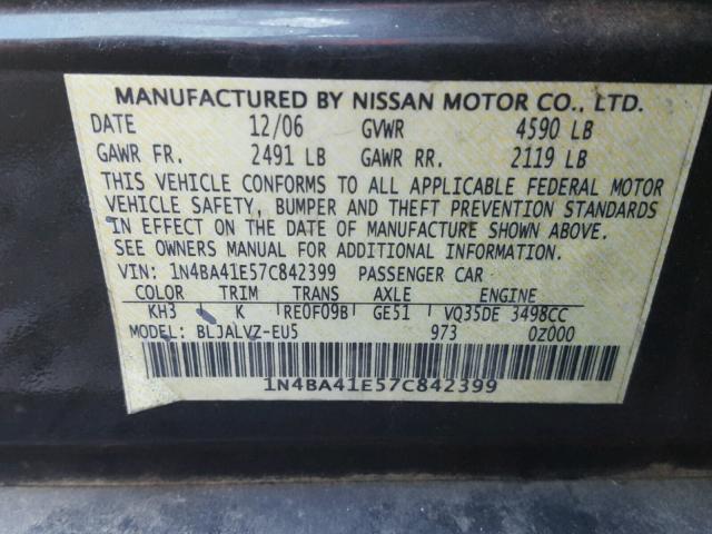 1N4BA41E57C842399 - 2007 NISSAN MAXIMA SE BLACK photo 10