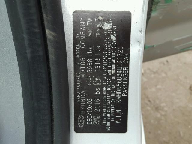 KMHDN56D84U121721 - 2004 HYUNDAI ELANTRA GL SILVER photo 10