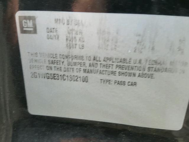 2G1WG5E31C1302100 - 2012 CHEVROLET IMPALA LT Սև լուսանկար 10