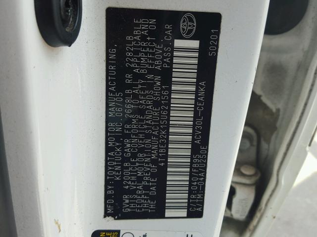 4T1BE32K15U621561 - 2005 TOYOTA CAMRY LE WHITE photo 10